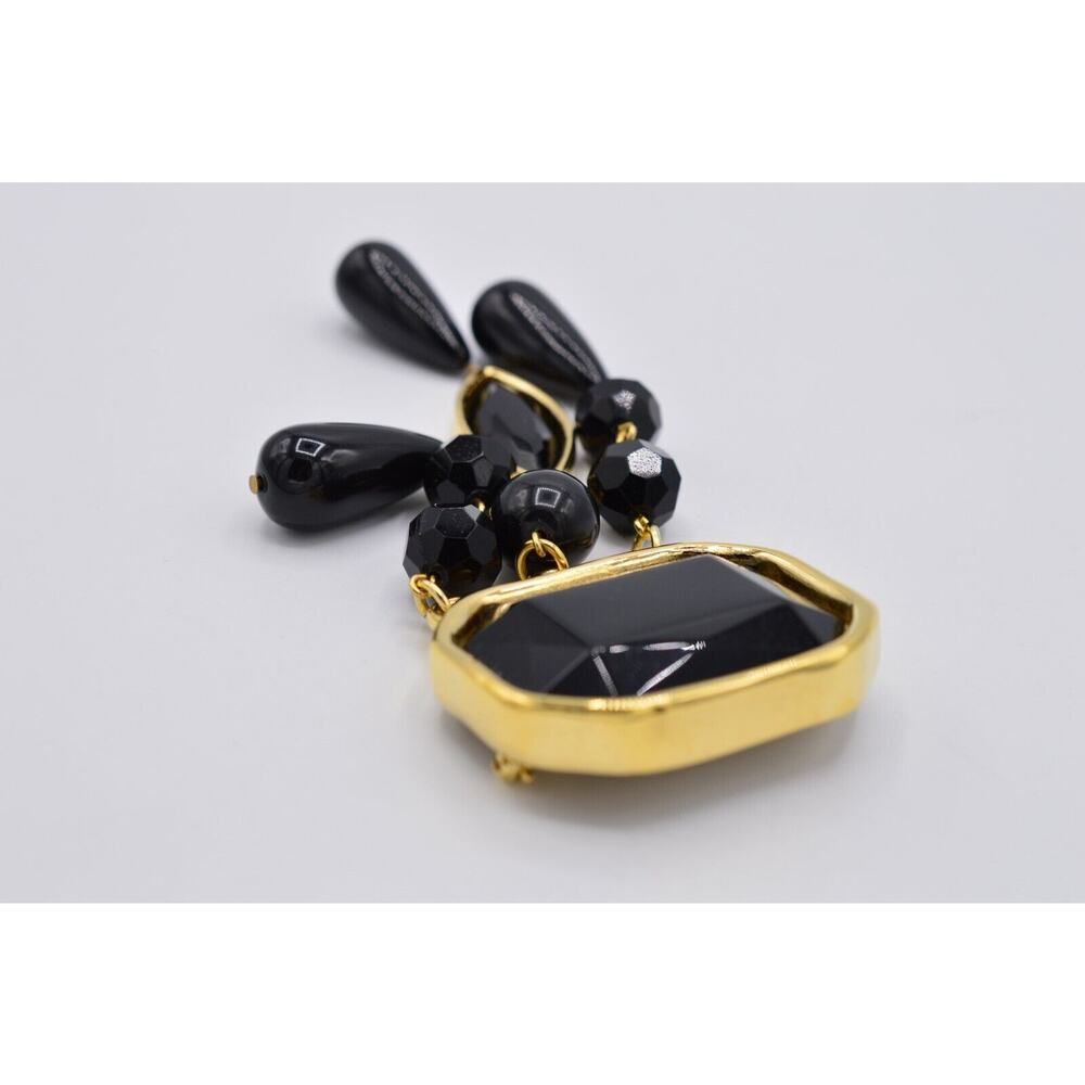 Givenchy Vintage 5" Crystal Pin Brooch Gold Black Chunky Heavy Signed 80s BinAC - Picture 3 of 7